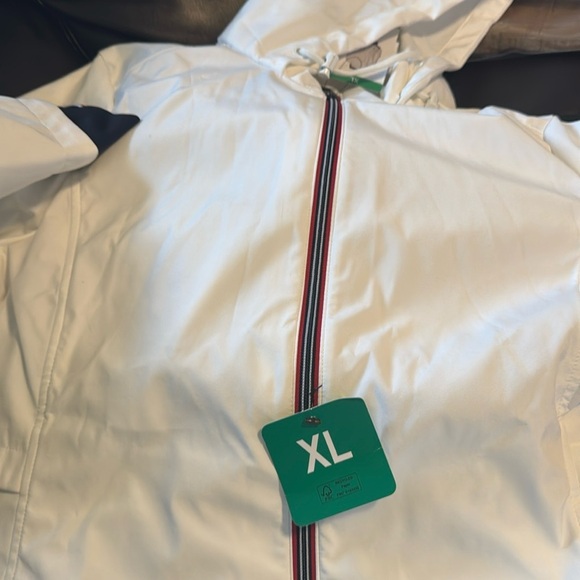New Tommy Hilfiger Women's White Red Blue Hooded Rain Windbreaker Jacket  XL - Picture 7 of 14